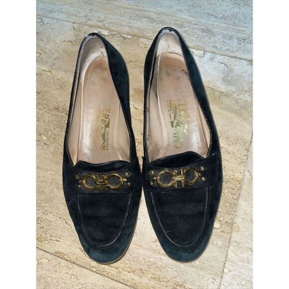 salvatore ferragamo horsebit loafers‎ Women black suede size 6